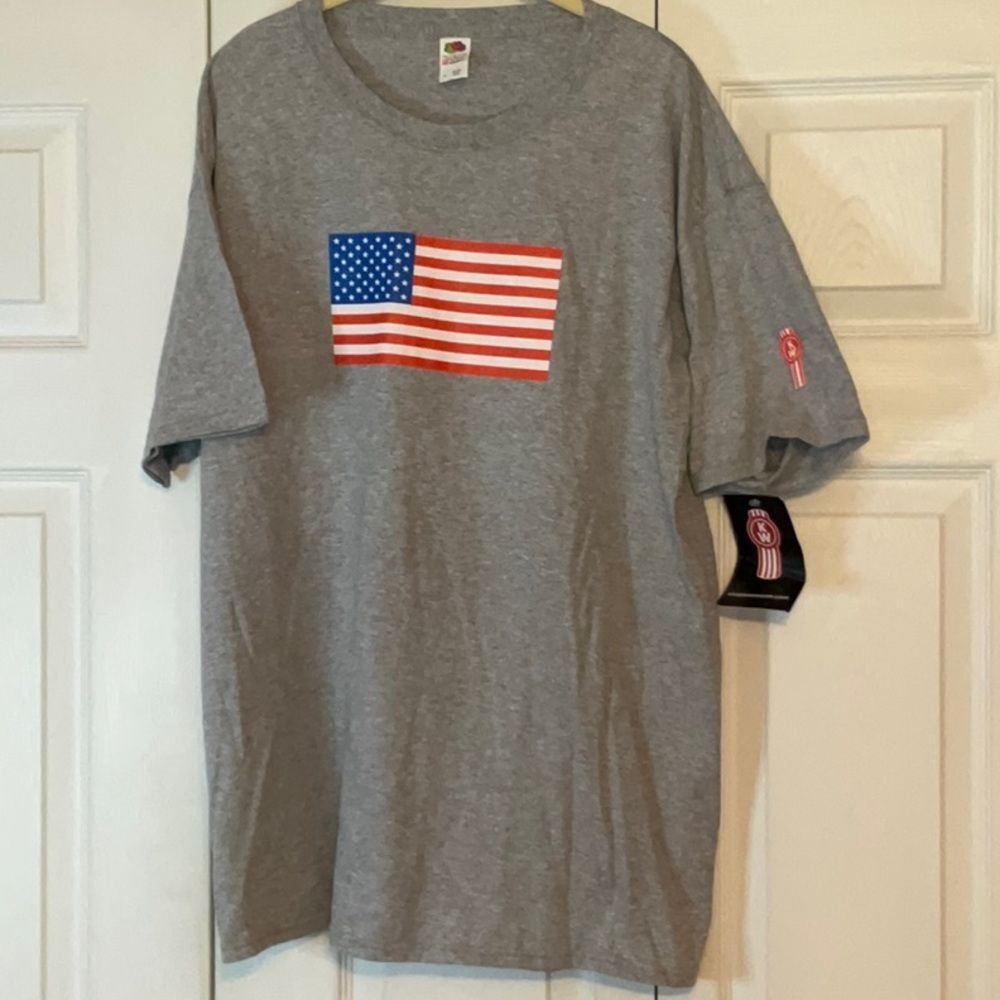 Mens Kenworth US Flag Gray Tee‎ Shirt Large New
